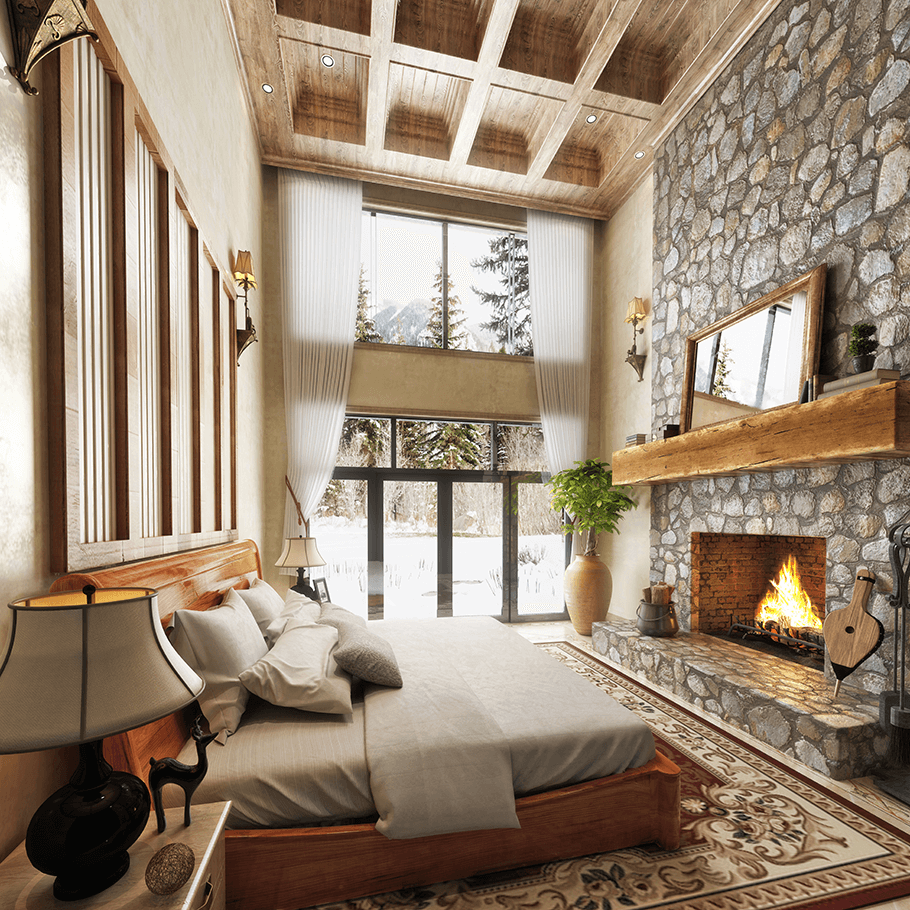 sypialnia drewniana w stylu górskim alpejskim